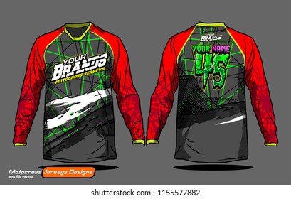 Long sleeve Motocross jerseys t-shirts vector, 
graphic design for football uniforms, unisex cycling, navy submariner and sportswear.