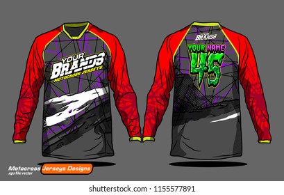 Long sleeve Motocross jerseys t-shirts vector, 
graphic design for football uniforms, unisex cycling, navy submariner and sportswear.