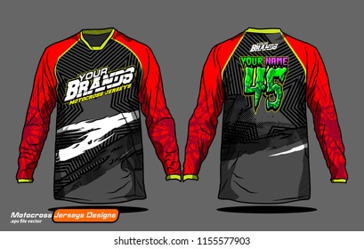 Long sleeve Motocross jerseys t-shirts vector, 
graphic design for football uniforms, unisex cycling, navy submariner and sportswear.