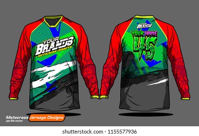 Long sleeve Motocross jerseys t-shirts vector, 
graphic design for football uniforms, unisex cycling, navy submariner and sportswear.