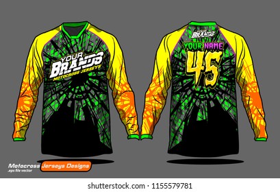 Long sleeve Motocross jerseys t-shirts vector, 
graphic design for football uniforms, unisex cycling, navy submariner and sportswear.