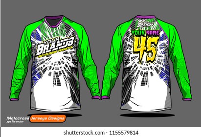 Long sleeve Motocross jerseys t-shirts vector, 
graphic design for football uniforms, unisex cycling, navy submariner and sportswear.