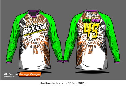 Long sleeve Motocross jerseys t-shirts vector, 
graphic design for football uniforms, unisex cycling, navy submariner and sportswear.