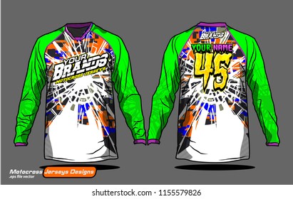 Long sleeve Motocross jerseys t-shirts vector, 
graphic design for football uniforms, unisex cycling, navy submariner and sportswear.