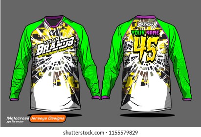 Long sleeve Motocross jerseys t-shirts vector, 
graphic design for football uniforms, unisex cycling, navy submariner and sportswear.