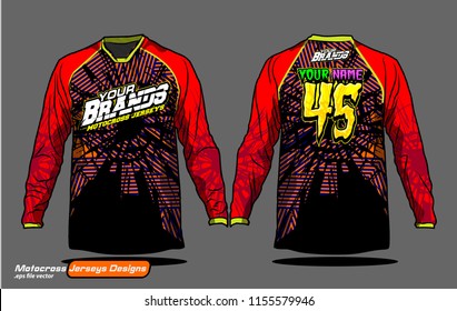 Long sleeve Motocross jerseys t-shirts vector, 
graphic design for football uniforms, unisex cycling, navy submariner and sportswear.