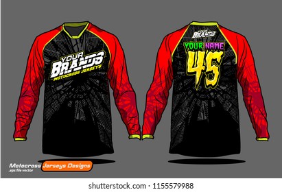 Long sleeve Motocross jerseys t-shirts vector, 
graphic design for football uniforms, unisex cycling, navy submariner and sportswear.