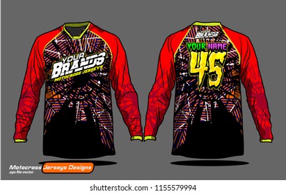 Long sleeve Motocross jerseys t-shirts vector, 
graphic design for football uniforms, unisex cycling, navy submariner and sportswear.