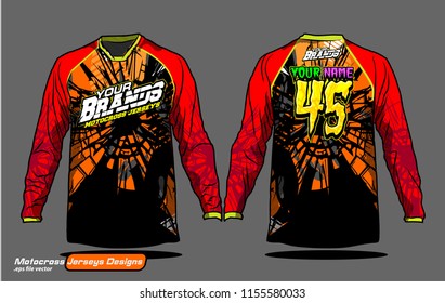 Long sleeve Motocross jerseys t-shirts vector, 
graphic design for football uniforms, unisex cycling, navy submariner and sportswear.