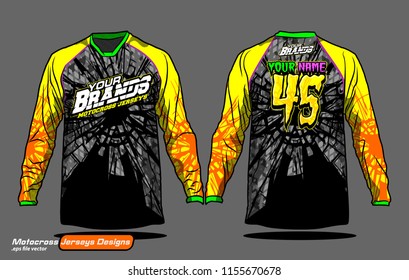 Long sleeve Motocross jerseys t-shirts vector, 
graphic design for football uniforms, unisex cycling, navy submariner and sportswear.