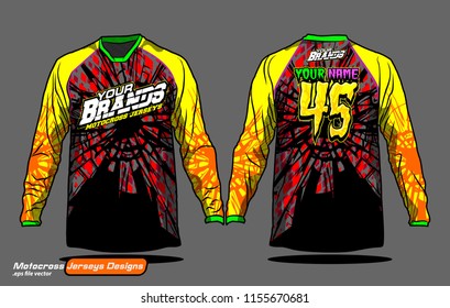 Long sleeve Motocross jerseys t-shirts vector, 
graphic design for football uniforms, unisex cycling, navy submariner and sportswear.