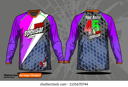 Long sleeve Motocross jerseys t-shirts vector, 
graphic design for football uniforms, unisex cycling, navy submariner and sportswear.