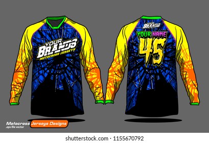 Long sleeve Motocross jerseys t-shirts vector, 
graphic design for football uniforms, unisex cycling, navy submariner and sportswear.