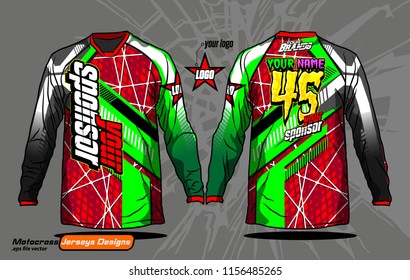 Long sleeve Motocross jerseys t-shirts vector, 
graphic design for football uniforms, unisex cycling, navy submariner and sportswear.