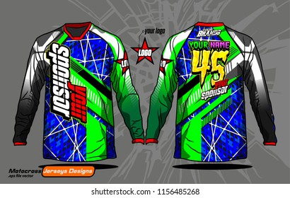 Long sleeve Motocross jerseys t-shirts vector, 
graphic design for football uniforms, unisex cycling, navy submariner and sportswear.