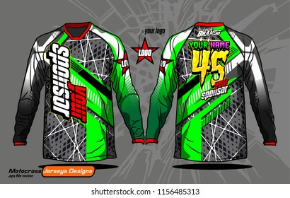 Long sleeve Motocross jerseys t-shirts vector, 
graphic design for football uniforms, unisex cycling, navy submariner and sportswear.