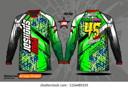Long sleeve Motocross jerseys t-shirts vector, 
graphic design for football uniforms, unisex cycling, navy submariner and sportswear.