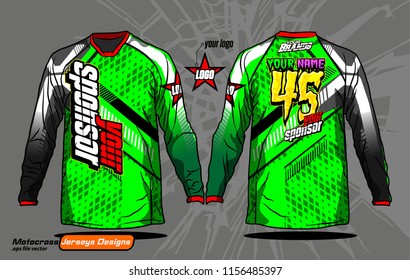 Long sleeve Motocross jerseys t-shirts vector, 
graphic design for football uniforms, unisex cycling, navy submariner and sportswear.