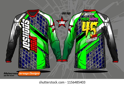 Long sleeve Motocross jerseys t-shirts vector, 
graphic design for football uniforms, unisex cycling, navy submariner and sportswear.