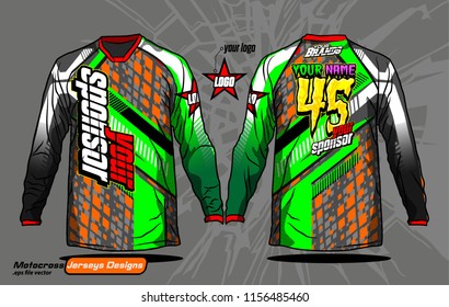 Long sleeve Motocross jerseys t-shirts vector, 
graphic design for football uniforms, unisex cycling, navy submariner and sportswear.