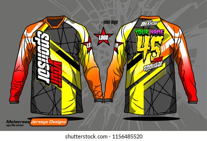 Long sleeve Motocross jerseys t-shirts vector, 
graphic design for football uniforms, unisex cycling, navy submariner and sportswear.