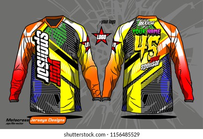 Long sleeve Motocross jerseys t-shirts vector, 
graphic design for football uniforms, unisex cycling, navy submariner and sportswear.