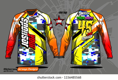 Long sleeve Motocross jerseys t-shirts vector, 
graphic design for football uniforms, unisex cycling, navy submariner and sportswear.