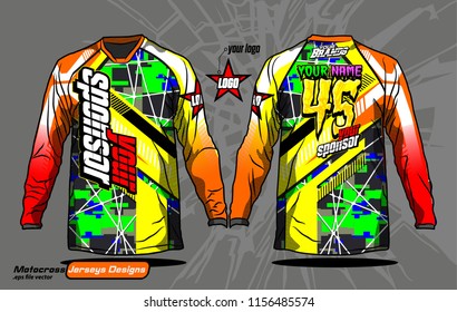 Long sleeve Motocross jerseys t-shirts vector, 
graphic design for football uniforms, unisex cycling, navy submariner and sportswear.