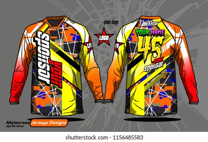 Long sleeve Motocross jerseys t-shirts vector, 
graphic design for football uniforms, unisex cycling, navy submariner and sportswear.