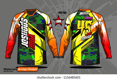 Long sleeve Motocross jerseys t-shirts vector, 
graphic design for football uniforms, unisex cycling, navy submariner and sportswear.