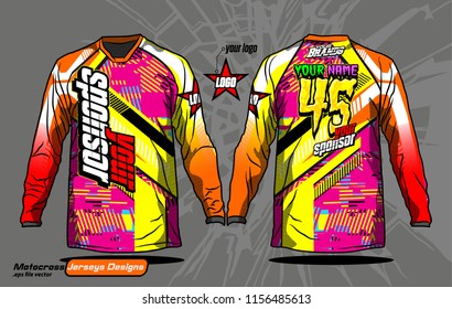 Long sleeve Motocross jerseys t-shirts vector, 
graphic design for football uniforms, unisex cycling, navy submariner and sportswear.