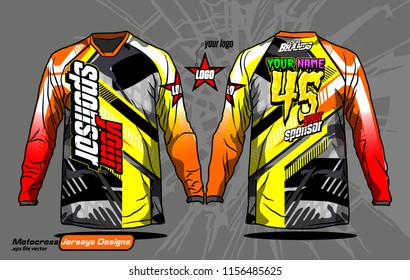 Long sleeve Motocross jerseys t-shirts vector, 
graphic design for football uniforms, unisex cycling, navy submariner and sportswear.
