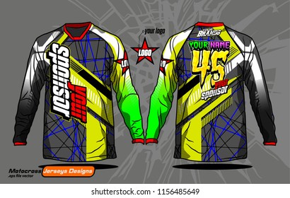 Long sleeve Motocross jerseys t-shirts vector, 
graphic design for football uniforms, unisex cycling, navy submariner and sportswear.