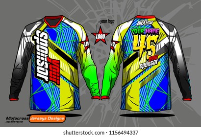 Long sleeve Motocross jerseys t-shirts design, 
abstract background for football uniforms, unisex cycling, navy submariner and sportswear.