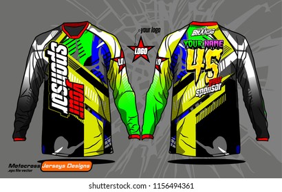 Long sleeve Motocross jerseys t-shirts design, 
abstract background for football uniforms, unisex cycling, navy submariner and sportswear.