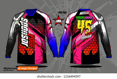 Long sleeve Motocross jerseys t-shirts design, 
abstract background for football uniforms, unisex cycling, navy submariner and sportswear.