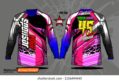 Long sleeve Motocross jerseys t-shirts design, 
abstract background for football uniforms, unisex cycling, navy submariner and sportswear.