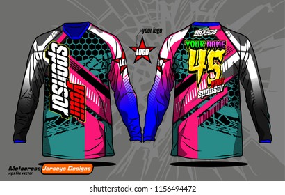 Long sleeve Motocross jerseys t-shirts design, 
abstract background for football uniforms, unisex cycling, navy submariner and sportswear.