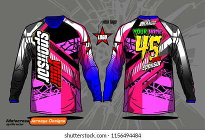 Long sleeve Motocross jerseys t-shirts design, 
abstract background for football uniforms, unisex cycling, navy submariner and sportswear.