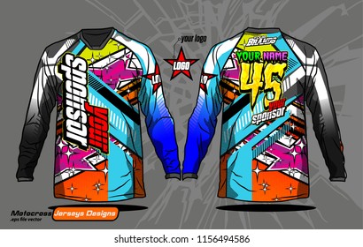 Long sleeve Motocross jerseys t-shirts design, 
abstract background for football uniforms, unisex cycling, navy submariner and sportswear.
