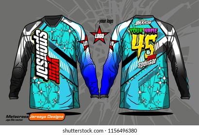 Long sleeve Motocross jerseys t-shirts vector, 
graphic design for football uniforms, unisex cycling, navy submariner and sportswear.
