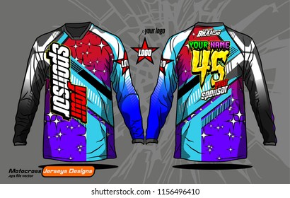 Long sleeve Motocross jerseys t-shirts vector, 
graphic design for football uniforms, unisex cycling, navy submariner and sportswear.