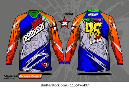 Long sleeve Motocross jerseys t-shirts vector, 
graphic design for football uniforms, unisex cycling, navy submariner and sportswear.