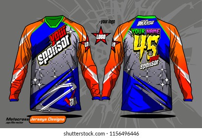 Long sleeve Motocross jerseys t-shirts vector, 
graphic design for football uniforms, unisex cycling, navy submariner and sportswear.
