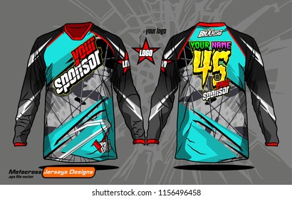 Long sleeve Motocross jerseys t-shirts vector, 
graphic design for football uniforms, unisex cycling, navy submariner and sportswear.