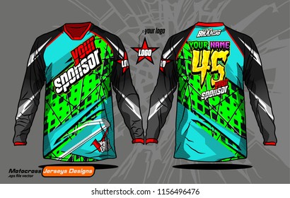 Long sleeve Motocross jerseys t-shirts vector, 
graphic design for football uniforms, unisex cycling, navy submariner and sportswear.