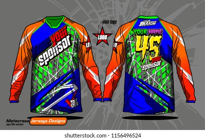 Long sleeve Motocross jerseys t-shirts vector, 
graphic design for football uniforms, unisex cycling, navy submariner and sportswear.
