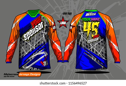 Long sleeve Motocross jerseys t-shirts vector, 
graphic design for football uniforms, unisex cycling, navy submariner and sportswear.