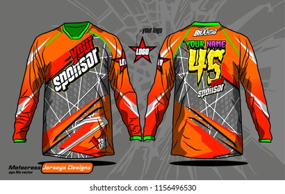 Long sleeve Motocross jerseys t-shirts vector, 
graphic design for football uniforms, unisex cycling, navy submariner and sportswear.