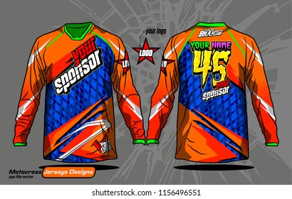 Long sleeve Motocross jerseys t-shirts vector, 
graphic design for football uniforms, unisex cycling, navy submariner and sportswear.
